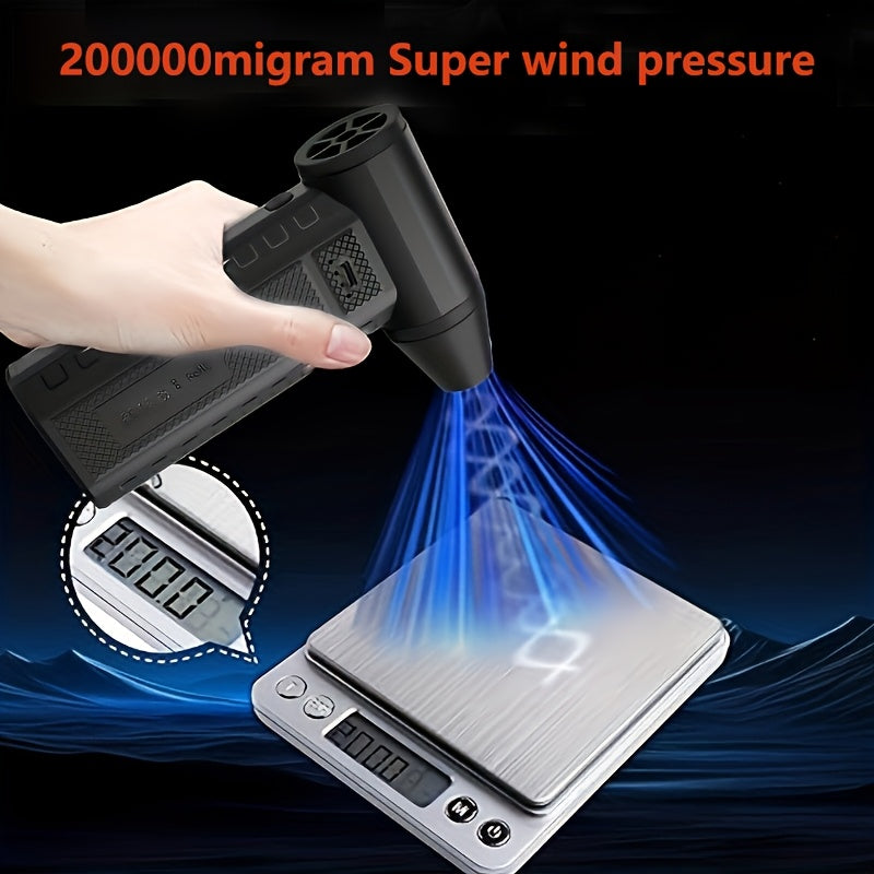 JKUOO Portable Turbo Blower Fan with 20000RPM brushless motor, 4W power, USB rechargeable with 8000mAh lithium battery, ABS material, button control. Suitable for indoor and outdoor use