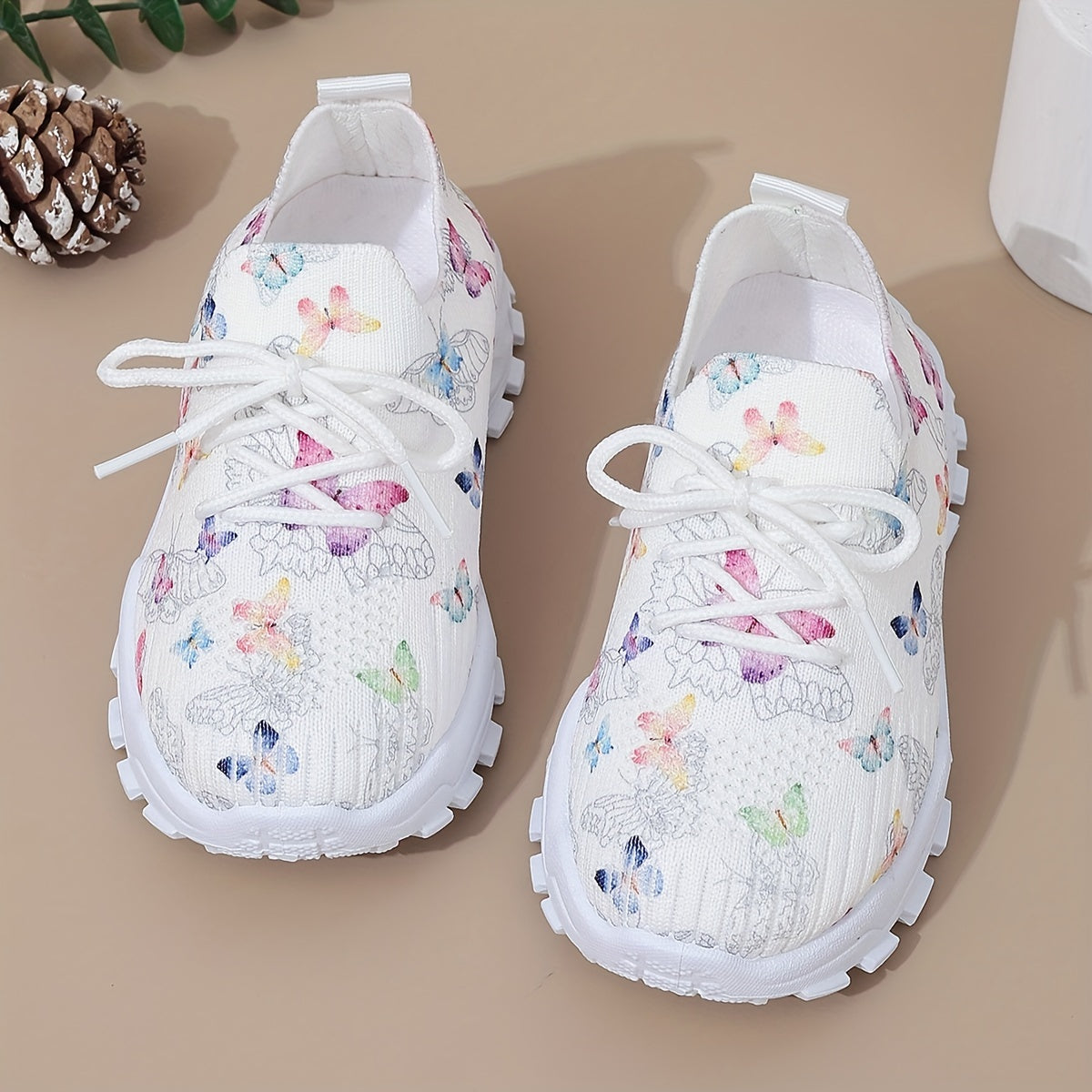 Girls' Casual Butterfly Print Sneakers - Comfortable shoes for running, hiking, and daily wear made with breathable fabric and soft PVC sole.