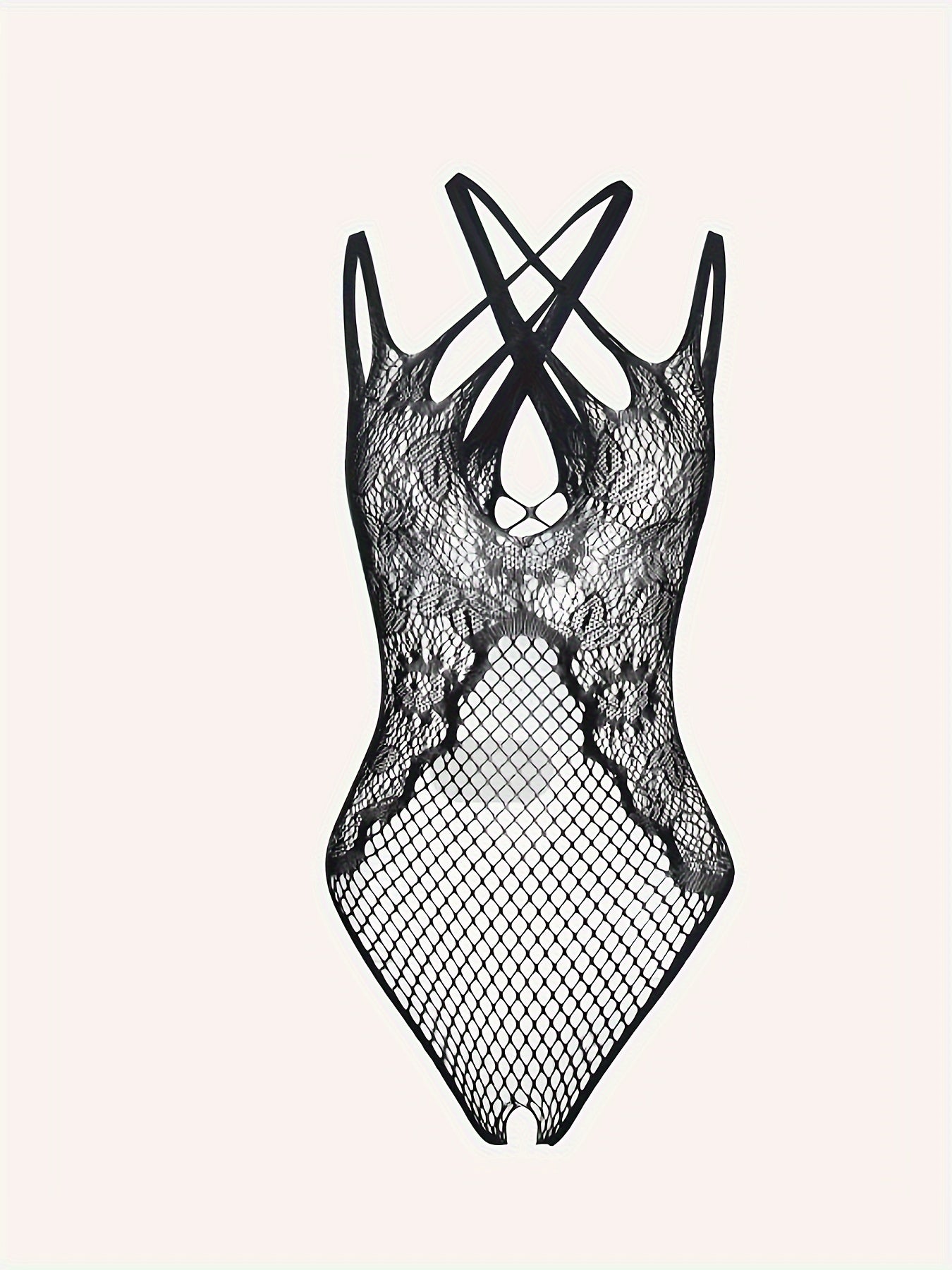 Sexy Mesh Pattern Sleeveless Bodysuit, Women's See-through Lingerie