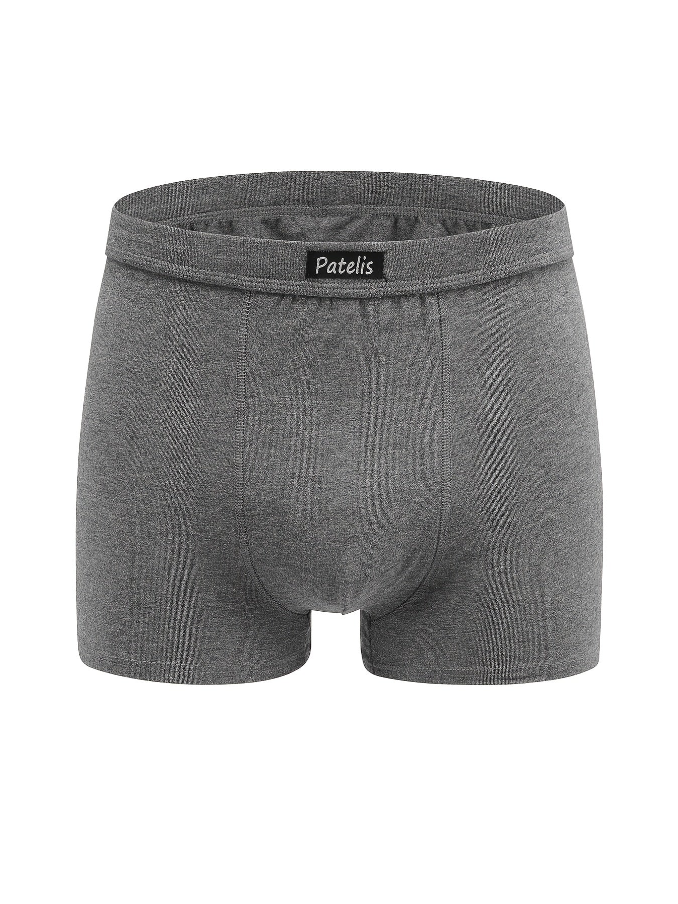 6-pack of men's plus size boxer briefs in black, gray, and blue, made from breathable cotton blend and stretch fit, non-transparent.