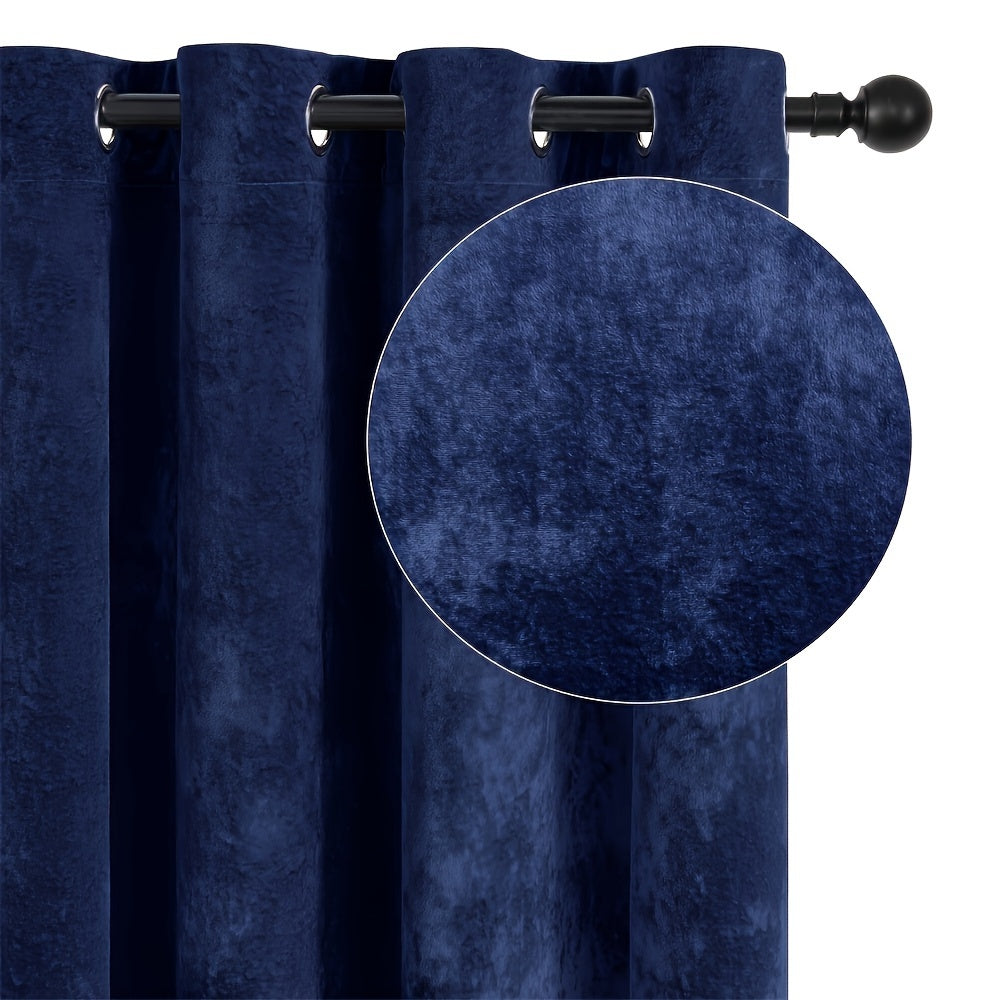 Pair of 2 crushed velvet curtains with heat and sound insulation, ideal for living room, bedroom, and office.