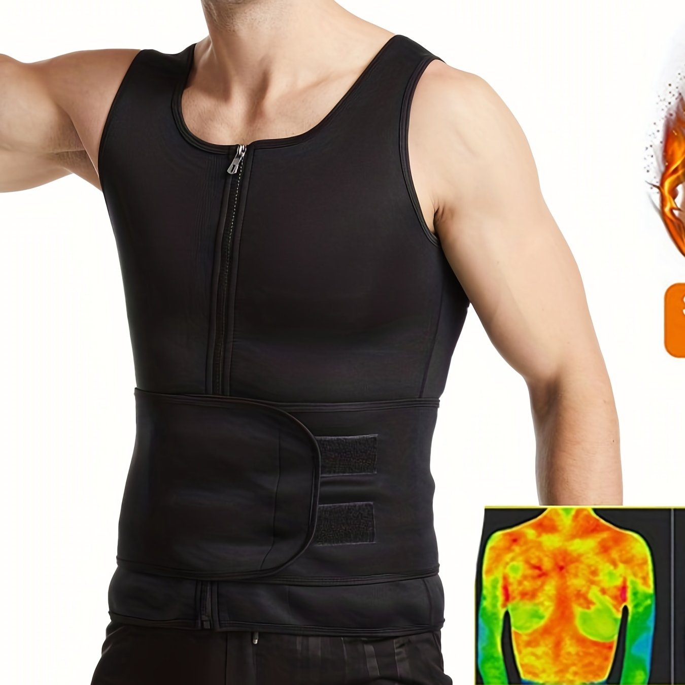 Men's body shaper tops with tummy control belt, sleeveless round neck tank tops.