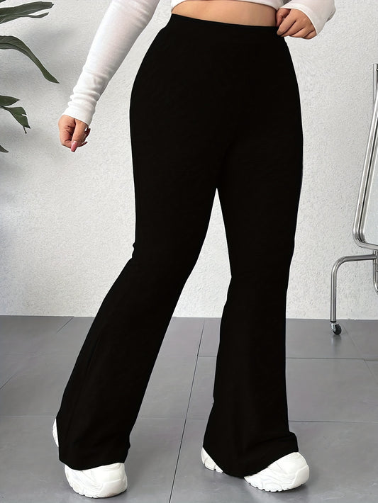 Solid color flared leg pants with a high waist, perfect for spring and summer in plus size women's clothing.