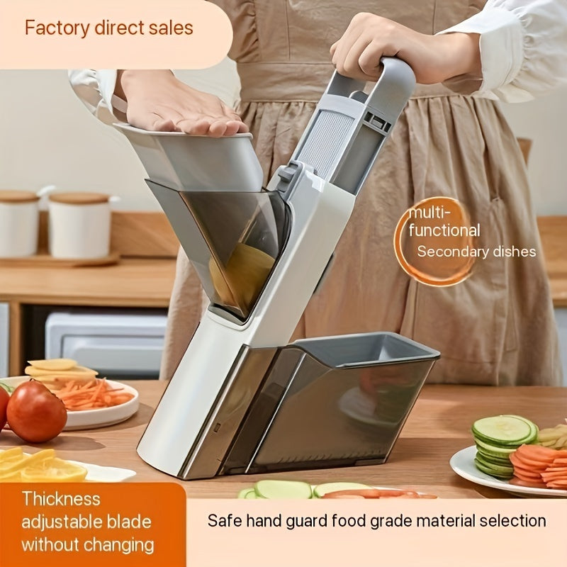 Manual Vegetable Cutter with Alloy Steel Blade and Plastic Body - No Electricity Required for Slicing, Shredding, and Dicing Functions