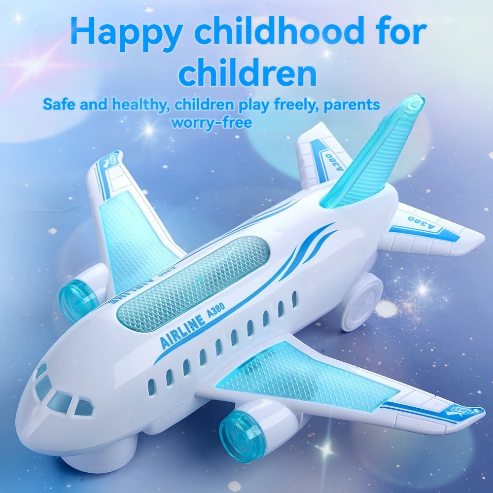 Battery-Powered Airplane Model Toy for Kids with Lights and Music - Durable Plastic Construction in White Color