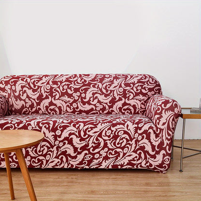 Modern printed sofa slipcover with elastic closure, made of 95% polyester and 5% spandex. Machine washable with active printing and stitched craftsmanship. Fits armchairs to sectional sofas, weighing 100-120gsm fabric.