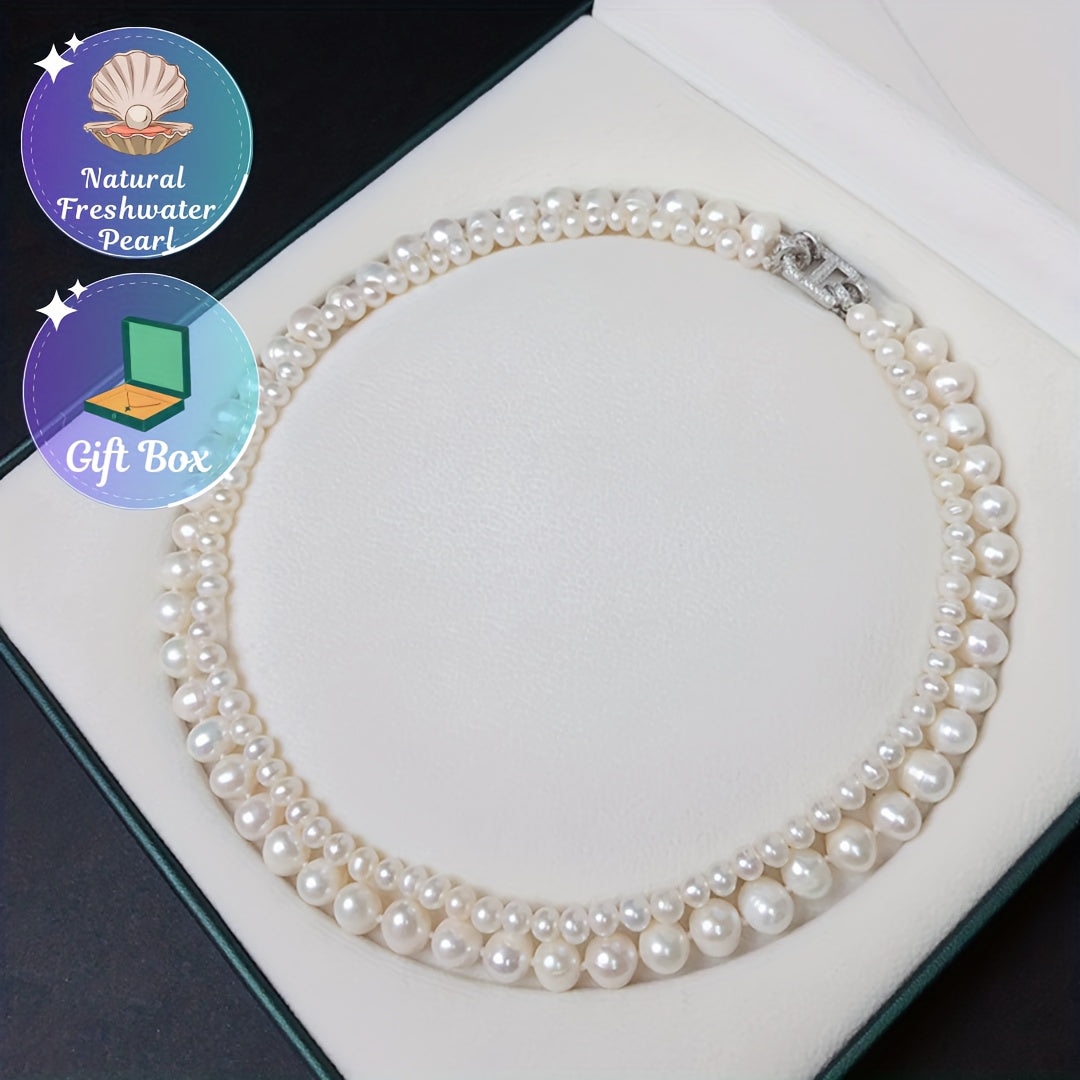 Capture timeless elegance with our luxurious Double Strand Freshwater Pearl Necklace, perfect for both daily wear and special occasions. Packaged in a beautiful gift box, this pure pearl accessory is free of any plating, making it a versatile and stylish