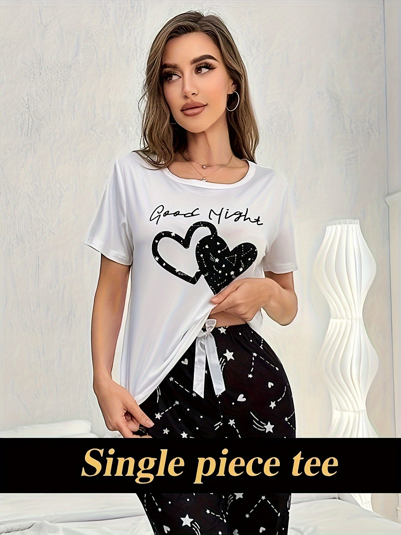 Casual Heart Print Night Top, Women's Sleepwear