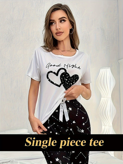 Casual Heart Print Night Top, Women's Sleepwear