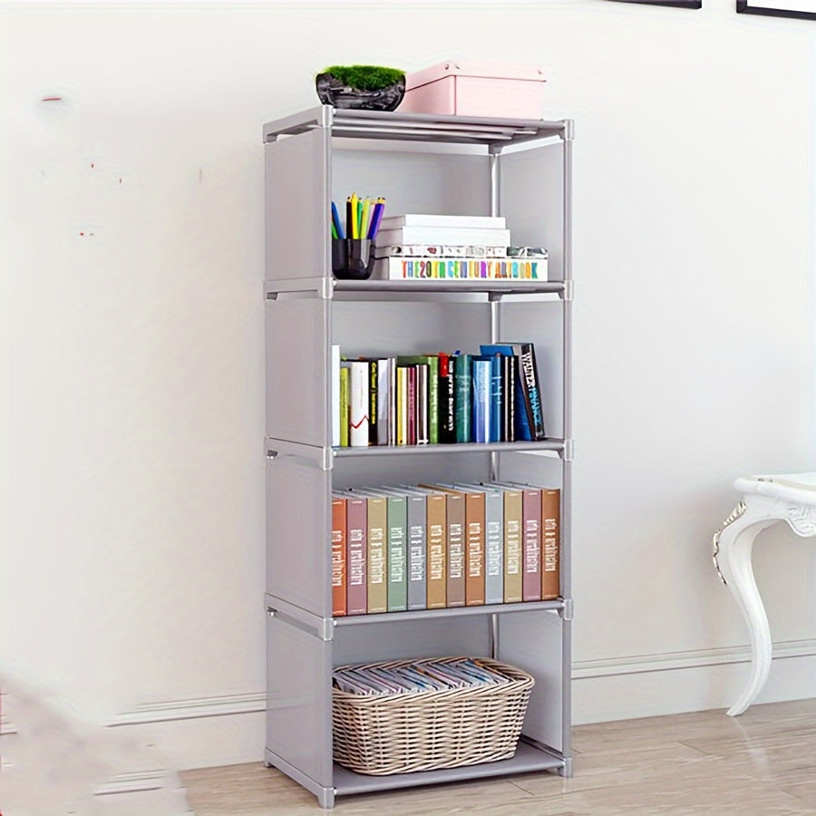 1 set of 4-storey multifunctional bookshelf, easy-to-assemble, floor-standing, stackable, and detachable storage rack for household use in the bedroom, kitchen, or living room.