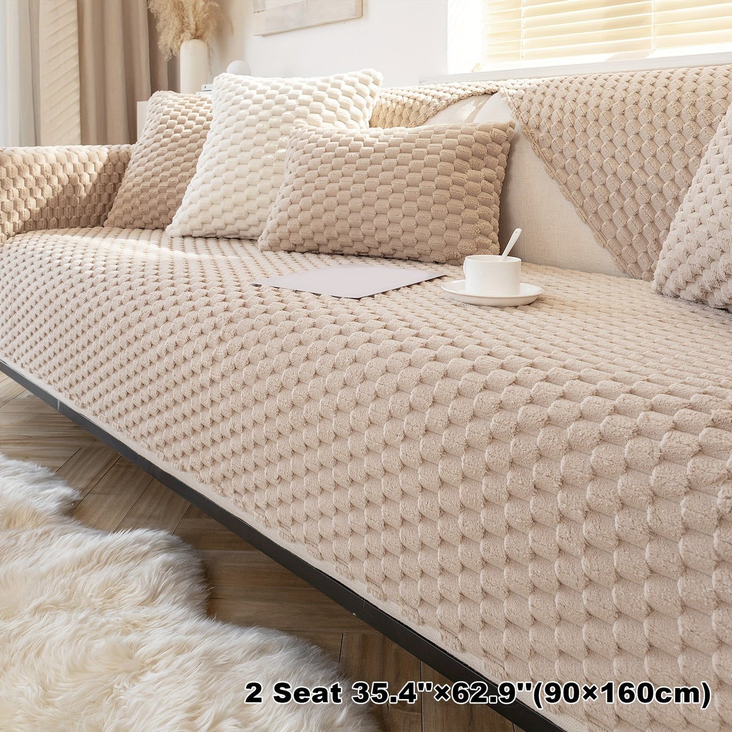 Honeycomb velvet sofa cover, pet-friendly furniture protector for all rooms.