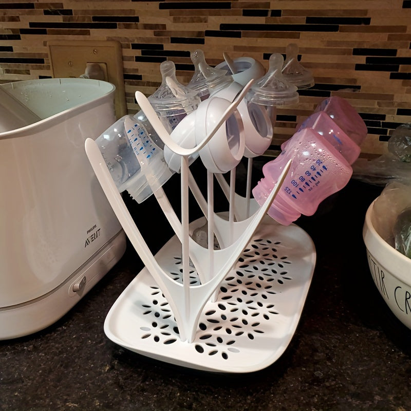 Compact Bottle Drying Rack - 8-Bottle Capacity for Bottles, Soothers, and Breast Pump Parts | Removable Drip Tray for Easy Cleaning | Dishwasher Safe with Convenient Bottle Storage