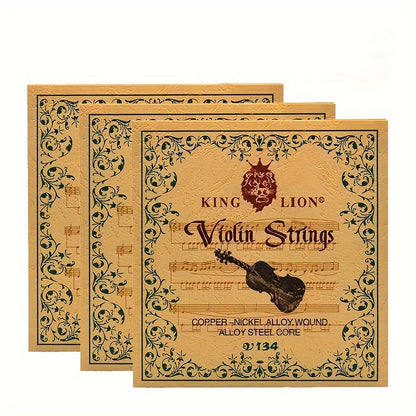 High-quality V134 violin strings designed for performance, with a steel core and white copper winding.