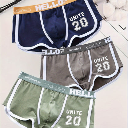 Men's casual cotton boxers briefs, mid-waist underwear.