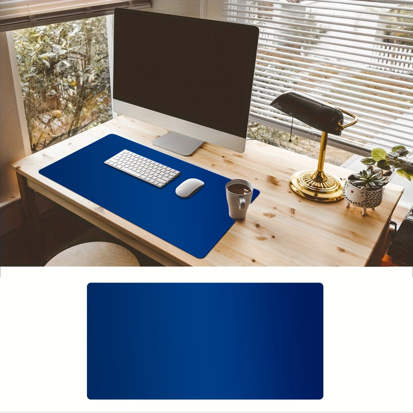 Non-slip PU leather desk pad for office and home use. Water and oil resistant, suitable for writing and using laptop and mouse. Available in two sizes.