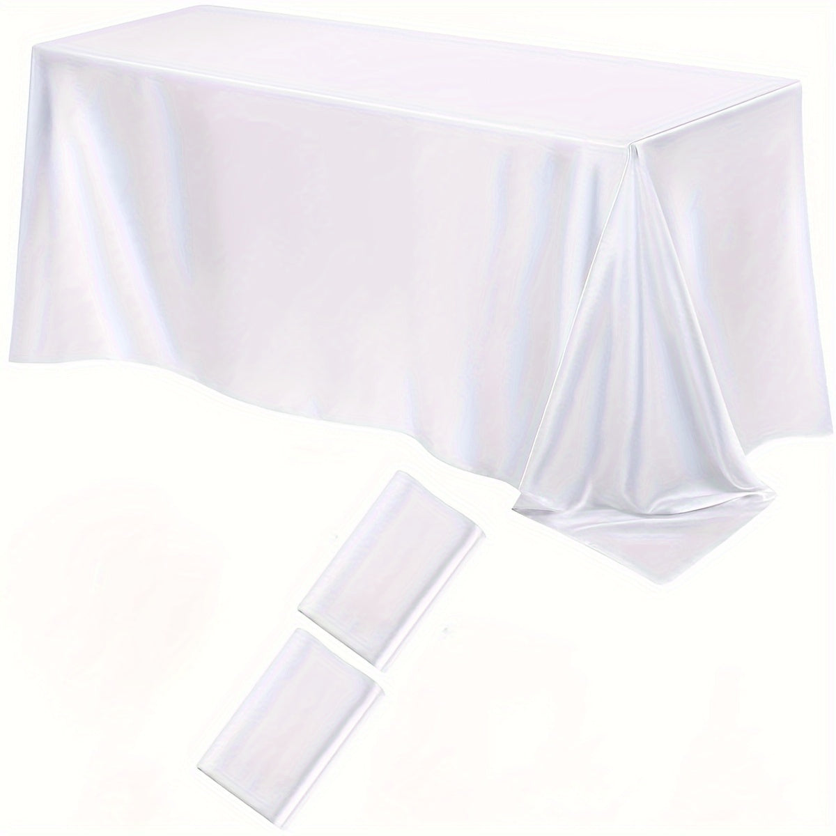 Luxurious satin tablecloths in a 2-pack. Ideal for Christmas, parties, banquets, and weddings. Solid color, 259.08x147.32 cm rectangular polyester table covers. Machine woven.