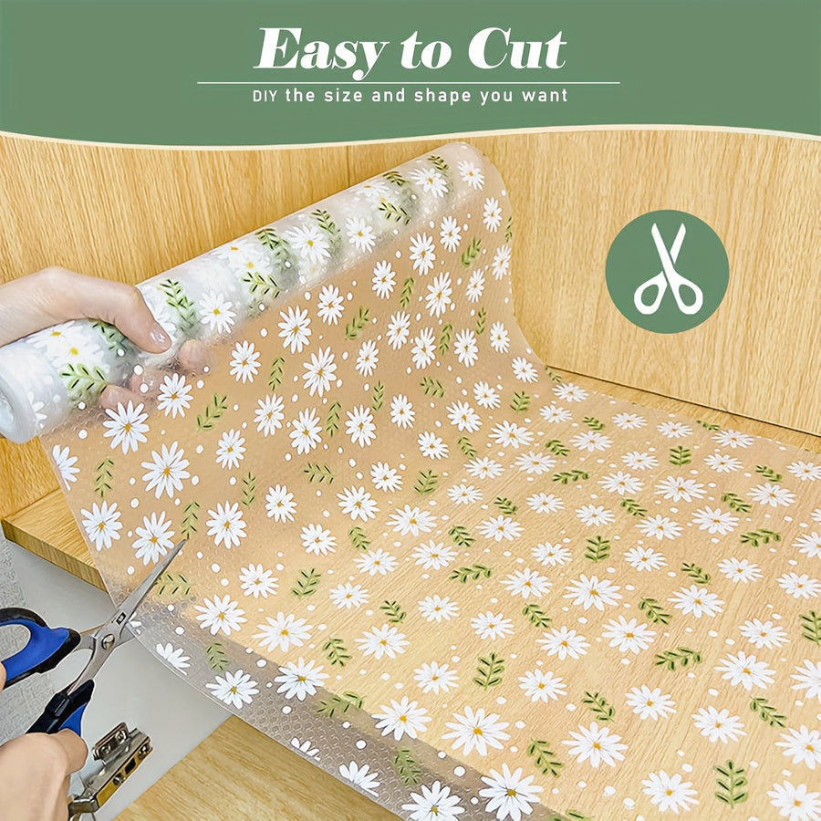 Premium Floral and Grass Pattern EVA Shelf Liner - Resistant to Moisture, Oil, and Dust, Thick and Durable, Easy to Clean Drawer Mat for Kitchen and Dining