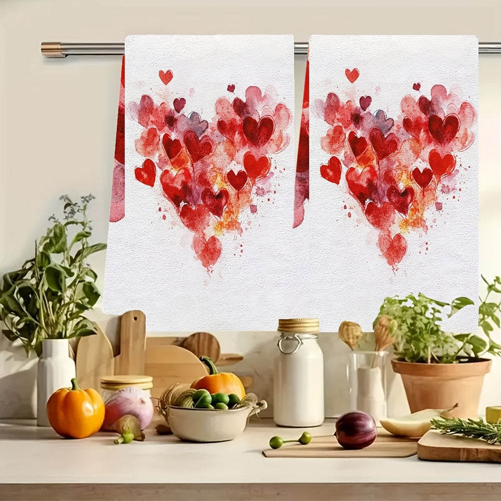 2 pieces of ultra soft kitchen towels, perfect for Valentine's Day decor. These highly absorbent dish hand towels are machine washable and measure 16x24 inches. Item number: 2KYSYS1217642