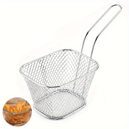 Durable stainless steel basket perfect for fried foods and drinks at kitchen and restaurant tables.