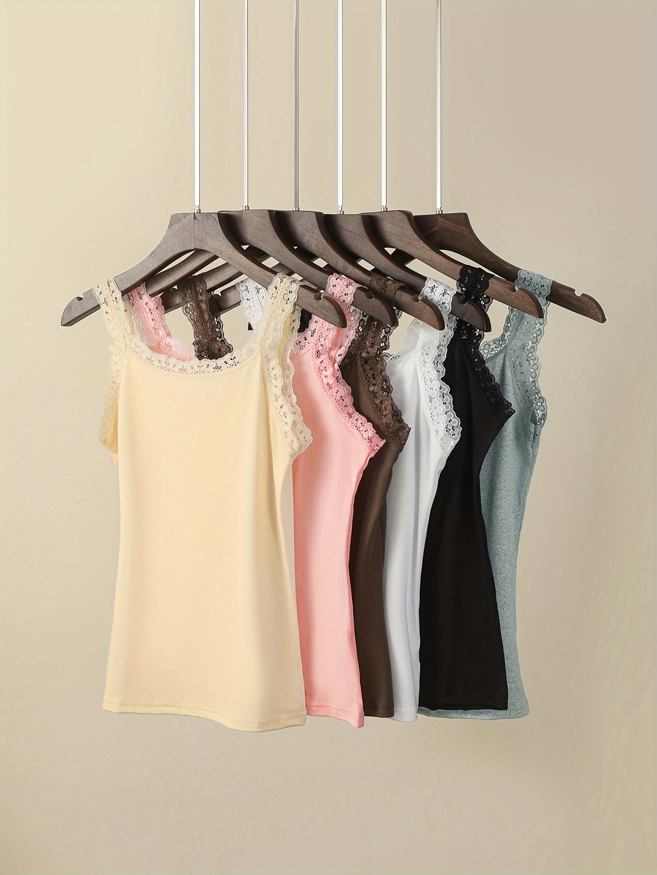 6-Pack of Lace Trim Camisole Tank Tops for Spring/Summer, Versatile Colors