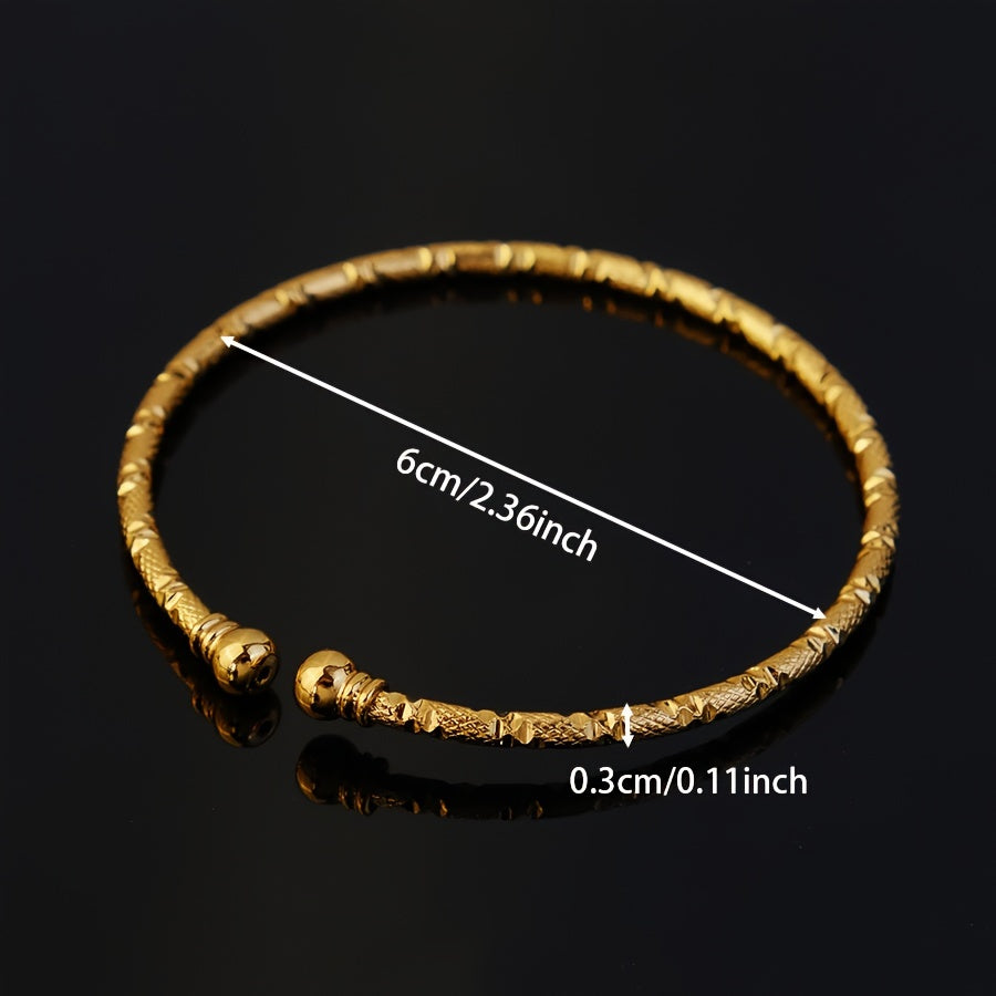 Luxurious 18K Gold Plated Iron Bracelet Set with 6 Pieces, featuring a timeless Middle Eastern double-headed beads design. Perfect for daily wear or special occasions, this Dubai bride jewelry makes an ideal gift for Mother's Day. Versatile and suitable