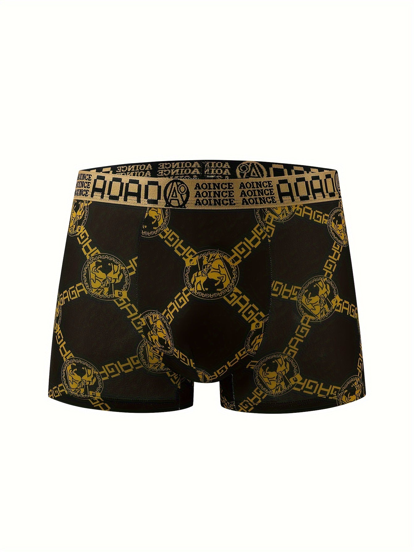 Set of 11 Men's Luxurious Black & Golden Boxer Briefs featuring Geometric Patterns, made of Breathable, Soft Polyester & Spandex Blend for Everyday Comfort.