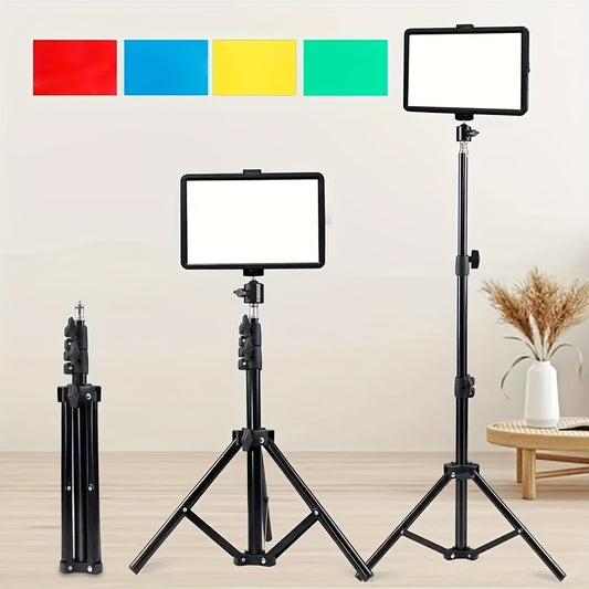 1pc Dimmable LED Photo Fill Light with 4 Color Filters, 50-Inch Adjustable Stand, USB Powered for Photography, Video, and Streaming - Portable Outdoor Fill Light