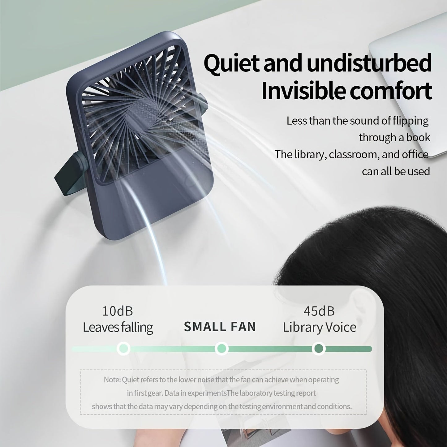 This battery-powered small desk fan measures 1pc and features a 360 ° free adjustable angle design. Enjoy 3 wind adjustable settings and ultra-quiet operation, making it perfect for home, office, travel, and outdoor use.