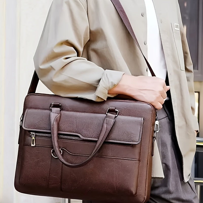 Men's Vintage Brown Business Briefcase - Laptop & Tablet Messenger Bag with Multiple Compartments and Adjustable Strap