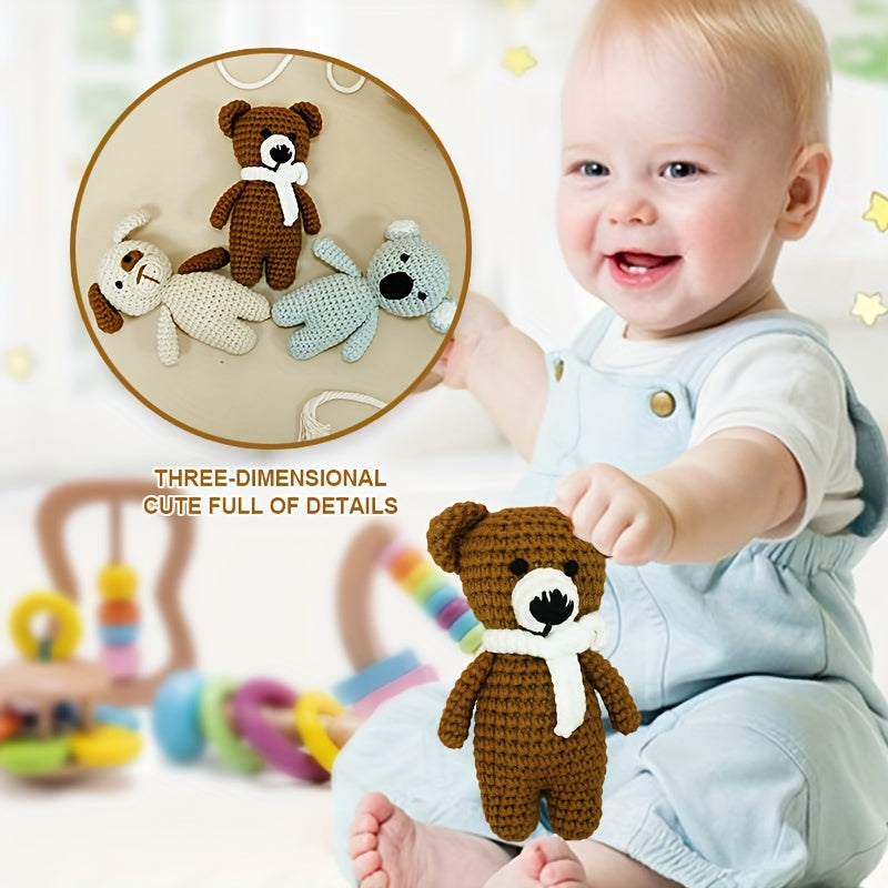 Unique handmade animal dolls for infants, including adorable options like a bear, a dog, and a koala to aid in their early development.