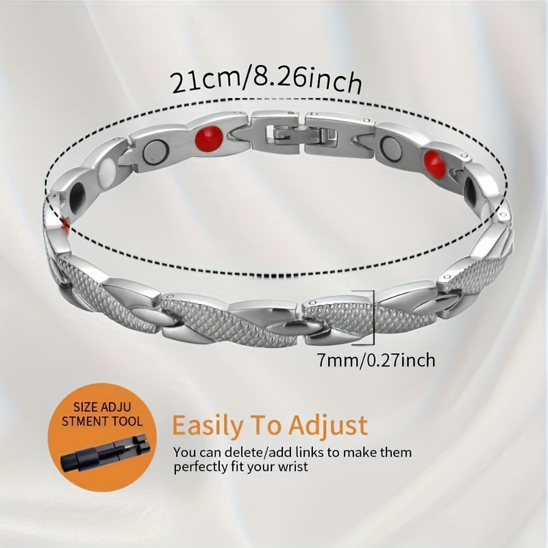 Women's Ultra Strength Titanium Magnetic Bracelet, Adjustable Length with Sizing Tool.