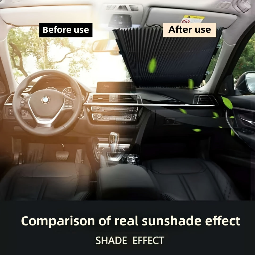 Simple installation retractable car sunshade, UV resistant and heat-insulating, adhesive curtains