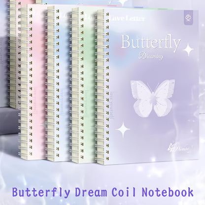 1pc A5 Butterfly Dream Themed Spiral Notebook with 60 sheets, dotted pages, and lay-flat binding.