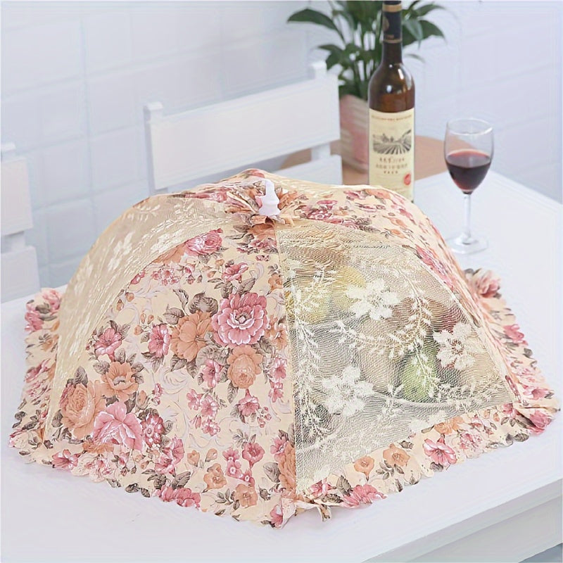 1 piece, premium foldable floral food cover with large capacity, rectangular and round shapes, and fabric mesh to protect against flies and dust.