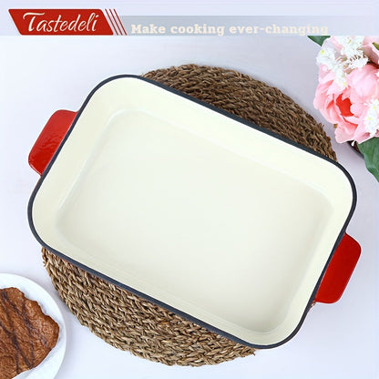 Taste Deli's Enameled Cast Iron Lasagna Pan is 33.02x22.86 cm - The Ideal Choice for Baking, Roasting, and Serving purposes.