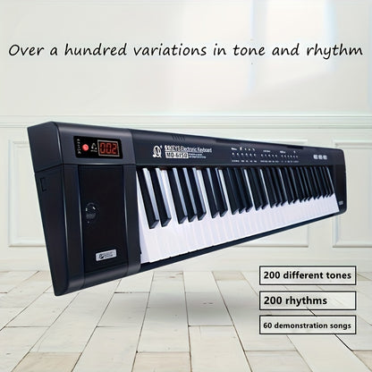 61-Key Portable Piano Keyboard with enhanced sound, suitable for beginners and adults. Includes gift for music enthusiasts, dual speakers, USB connectivity, music stand, and microphone.