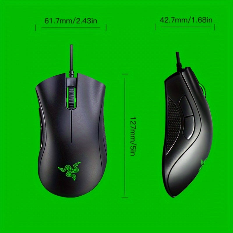 Razer DeathAdder Essential Wired Gaming Mouse - Optical Sensor, 6400 DPI, Ergonomic Right-Handed Design, USB Plug, Windows 10 Compatible, Black or White