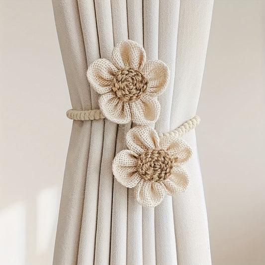 Modern and simple curtain tiebacks made of hemp rope. Set includes 2 pieces for use in bedroom, living room, or any home decor. Easy to install with punch-free clips. Ideal for binding curtains and adding a stylish touch to your space.