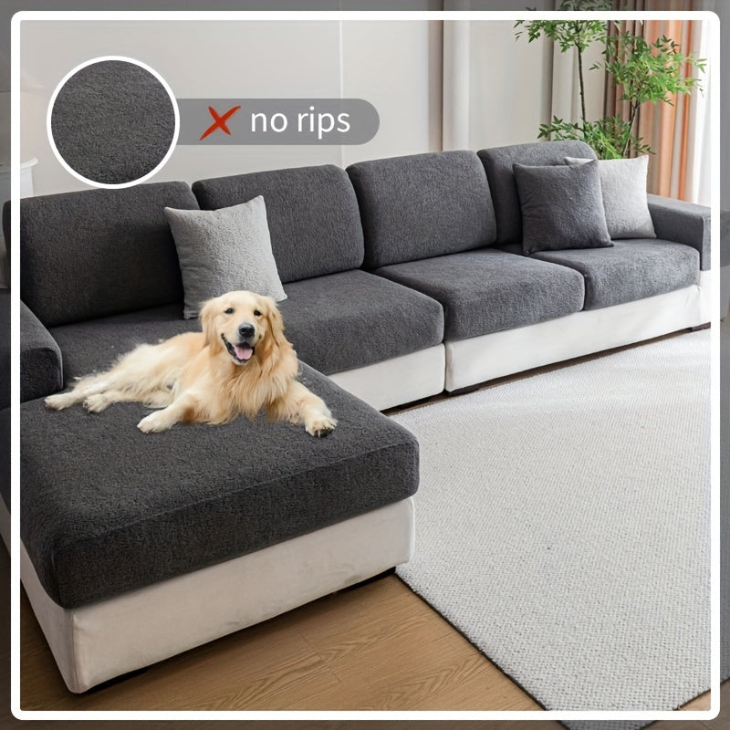 Waterproof stretch sofa cover for all seat sofas, with a modern non-slip design, pet-friendly, and fits L-shaped sofas.