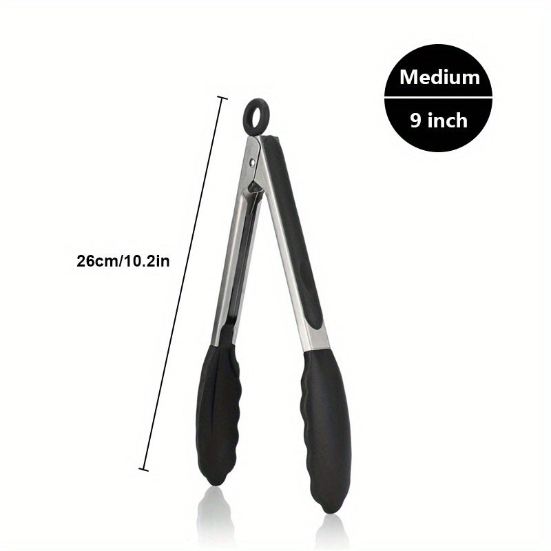 1PC Silicone-tipped Kitchen Tongs, High Heat Resistant with Locking Feature, Heavy Duty with Great Grips, available in 7", 9" and 30.48 cm, Black.