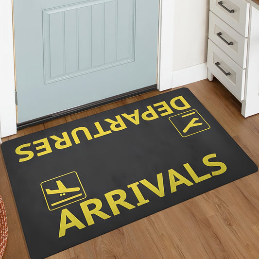 Chic Airport-Inspired Door Mat featuring Non-Slip Backing - Highly Absorbent, Easy to Clean Rug for Bedroom, Kitchen, Home Balcony & Indoor Entryway - Modern Black with Yellow Airplane Symbol Design