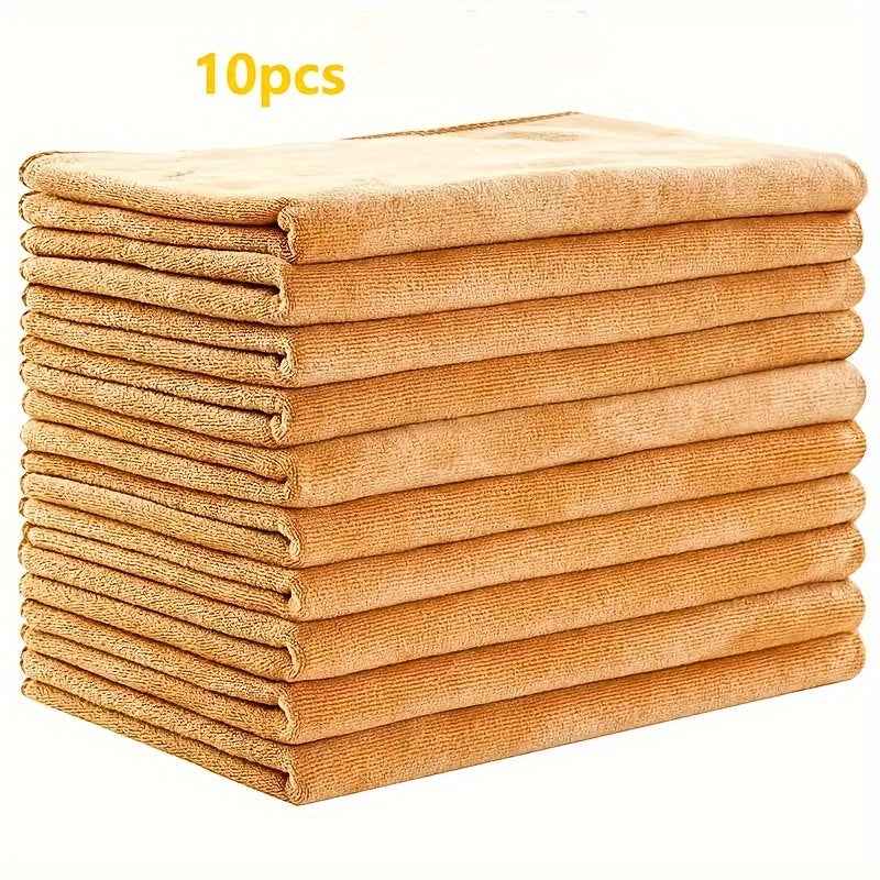 10-piece towel set made of super soft, super absorbent polyester fiber, suitable for various uses including bathroom, gym, hotel, spa, barber shop, beauty salon, and commercial cleaning.