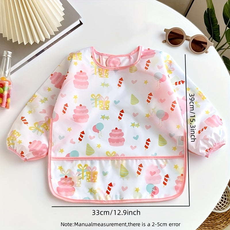 Cartoon Print Waterproof Bib for Kids - Reversible, Easy Closure, Polyester Smock for Boys & Girls, Perfect for Eating and Messy Play