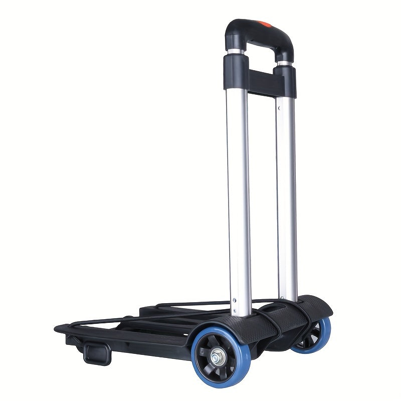 Ultra-Lightweight Portable Trolley - Compact, Folding Design with Telescopic Aluminum Handle, Durable Plastic/Metal/Aluminum Construction, Four Rubber Wheels for Easy Shopping, Moving Freight & Camping Essentials - Black, Ideal for Camping Gear