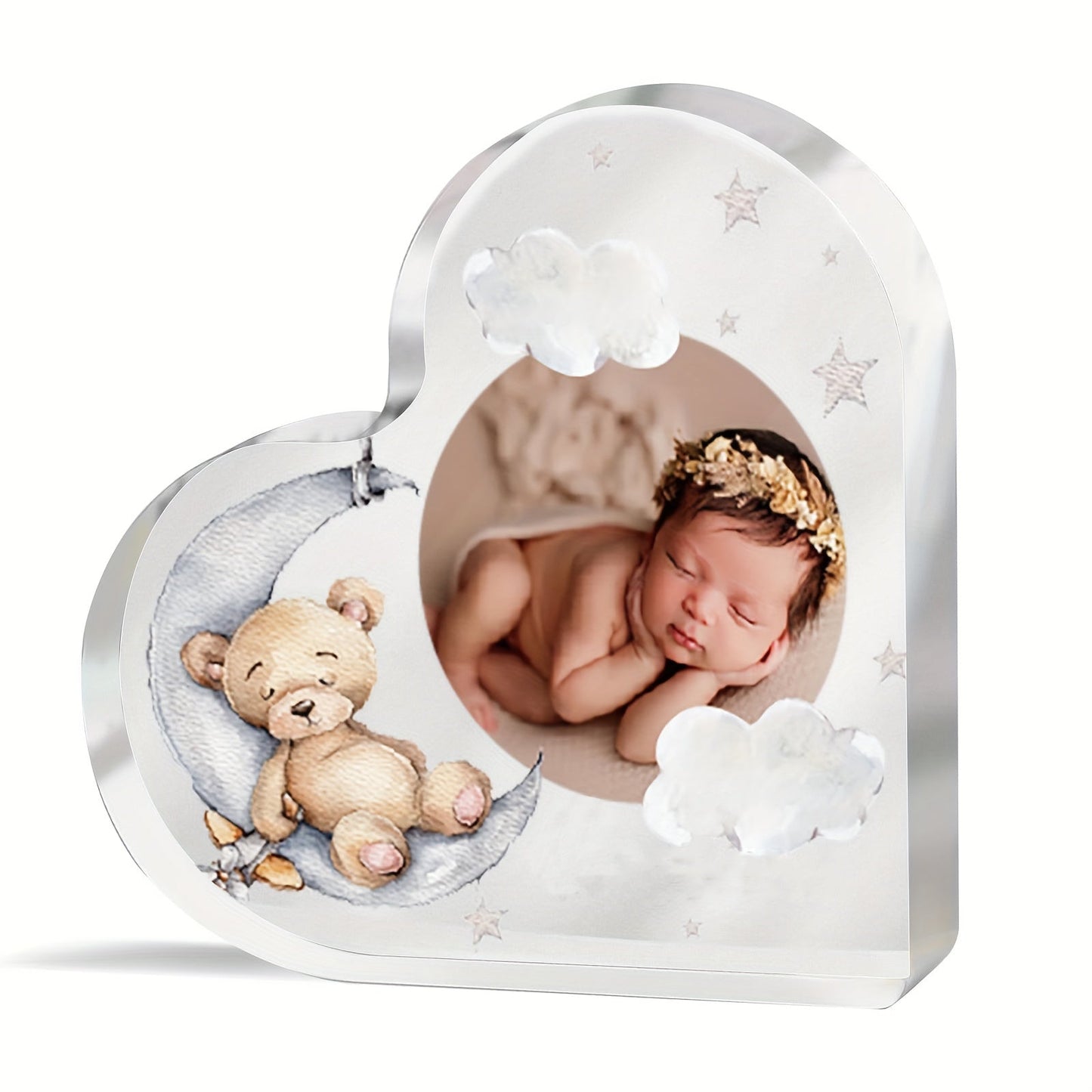 Add a personal touch to your child's room with a Custom Acrylic Heart Plaque featuring a cute bear design. This personalized photo love sign makes a perfect keepsake gift for your son or daughter.