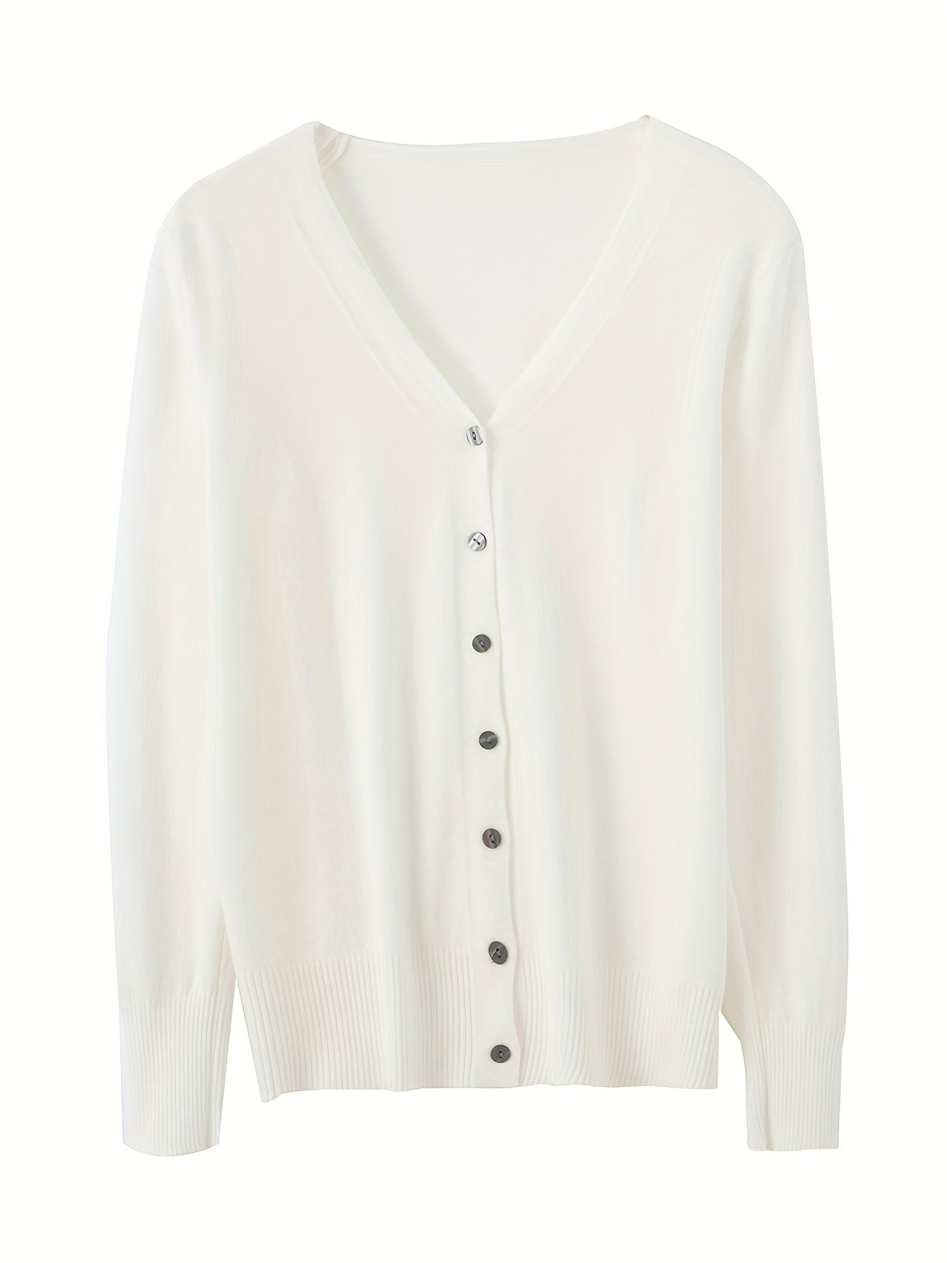 Chic V-neck cardigan with long sleeves, perfect for spring and fall.