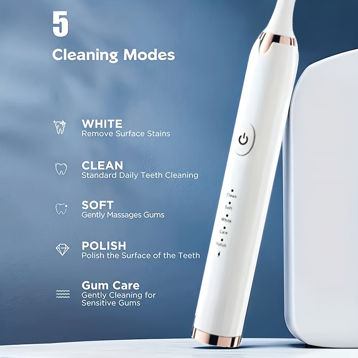 EC810 Electric Toothbrush with 7 Dupont Brushes, 5 Modes, USB Charging, Rechargeable Battery, ≤36V Voltage, 500mAh - Removes 7X More Plaque