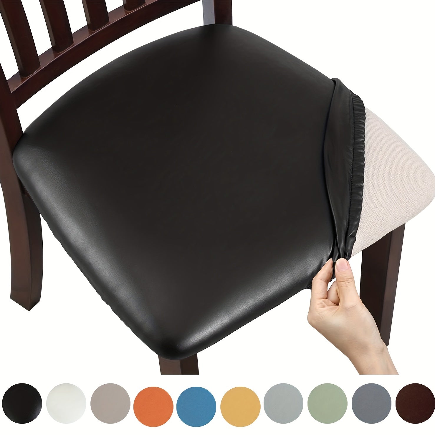 Waterproof PU leather chair slipcovers for dining room, kitchen, hotel, and home décor.