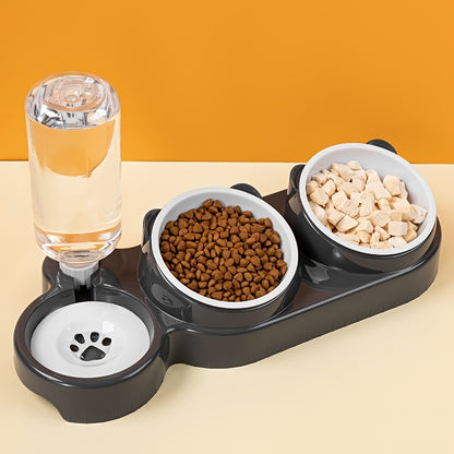 Dual-bowl automatic pet feeder and water dispenser for cats and small dogs, convenient space-saving design