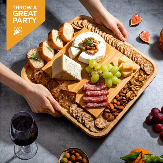 Bamboo Cheese Board Set with Tools - Sturdy, Water-Resistant, Simple to Clean Serving Tray for Charcuterie, Pizza, Snacks - Perfect for Christmas, Halloween, Easter, Thanksgiving, Valentine's Day